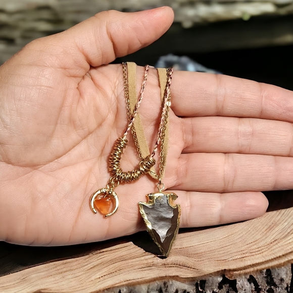 🆕️ Indian Handcrafted Carnelian & Brown Agate Boho Chic Layered Necklace Set 🌟 - Picture 6 of 13